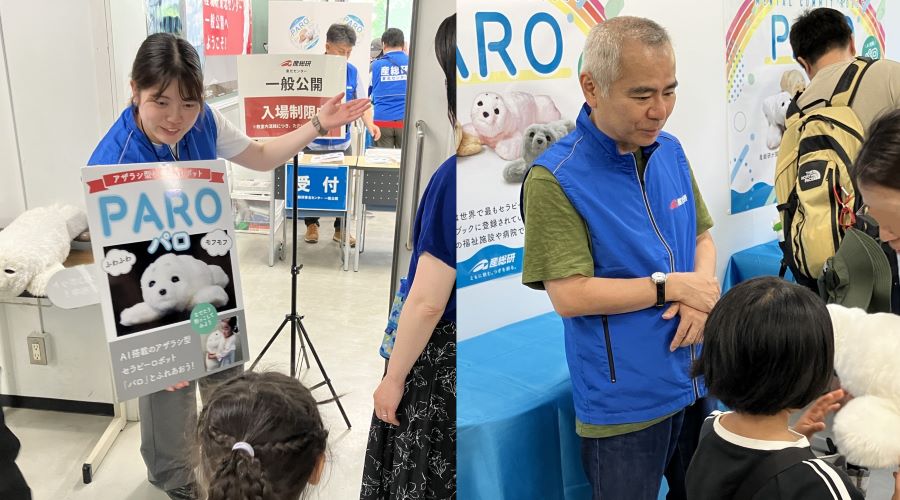 会場でガイドを務める藪、竹内両サポーター