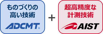 株式会社エーディーシーの「ものづくりの高い技術」と、産総研の「超高精度な計測技術」がプラスされた図
