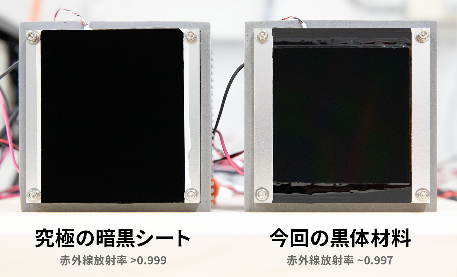 究極の暗黒シートと今回の黒体材料の比較