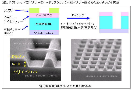 ボラジン－ケイ素ポリマーをハードマスクとして有機ポリマー絶縁層のエッチングを実証の図